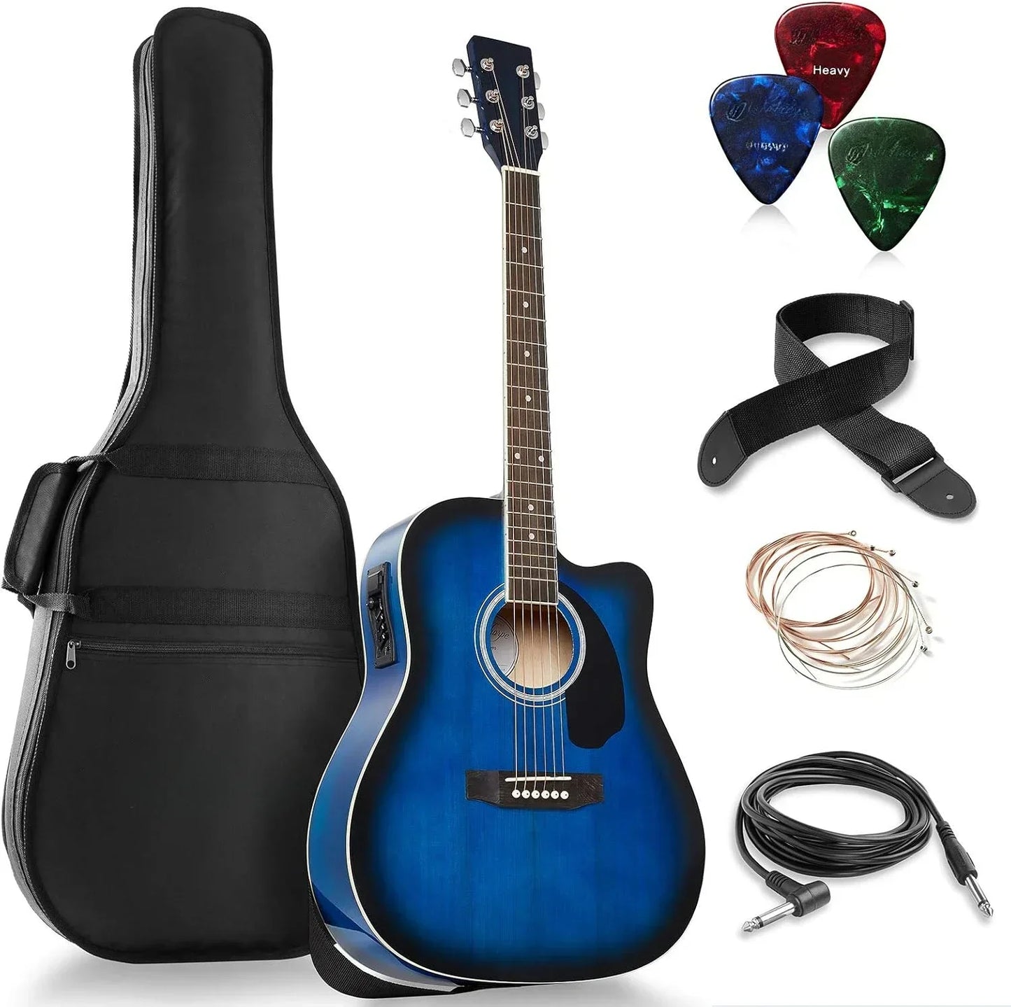 Ashthorpe Full-Size Dreadnought Cutaway Acoustic Electric Bundle - Premium Tone woods - Natural Guitar