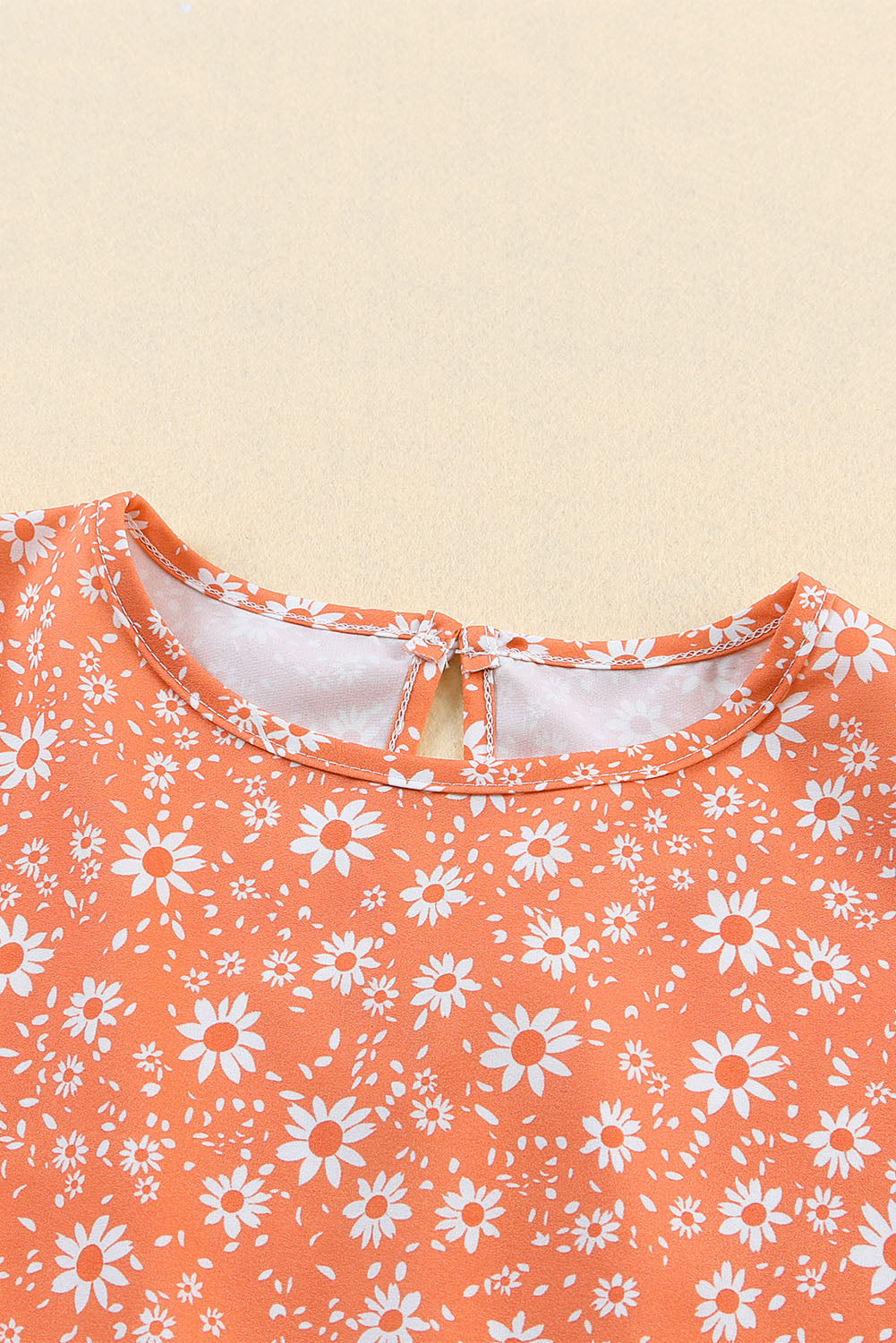 Orange Floral Boho Bishop Sleeve Short Dress