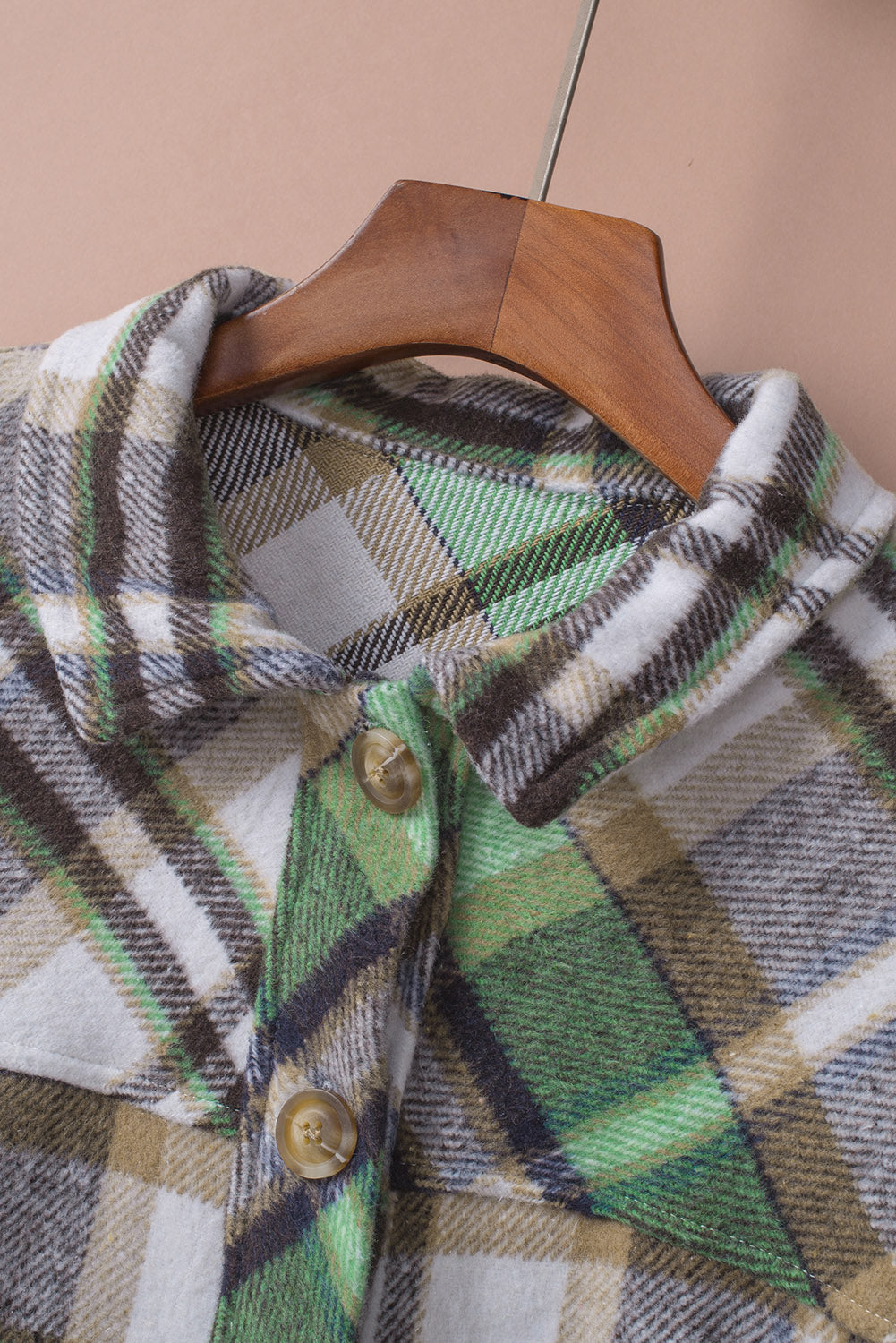 Green Plaid Casual Button Up Fall Shacket