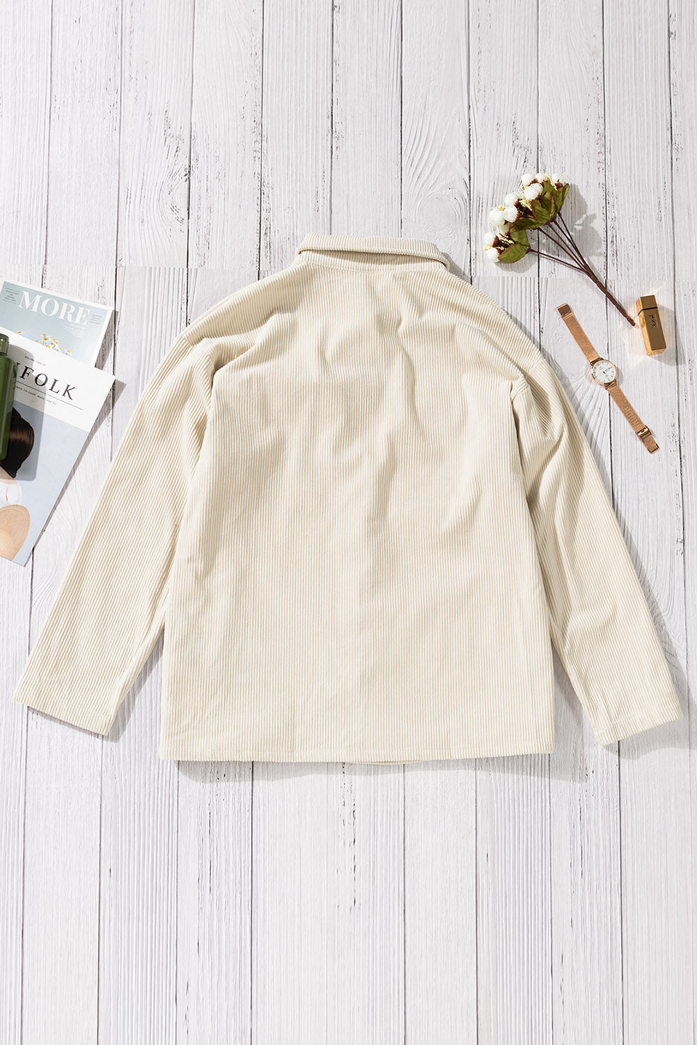 Pocketed Button Ribbed Textured Shacket