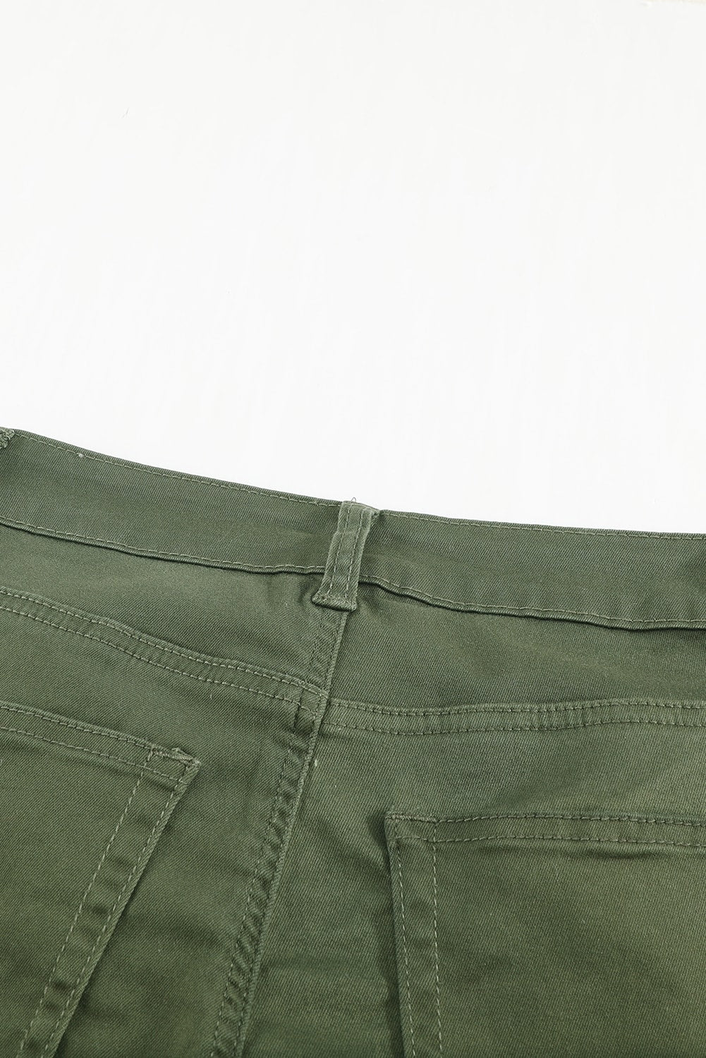 White Plain Buttons Frayed Raw Hem High Waist Denim Jeans