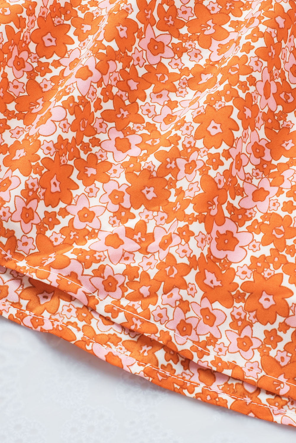 Orange Boho Floral Print Shirred Thin Straps Romper