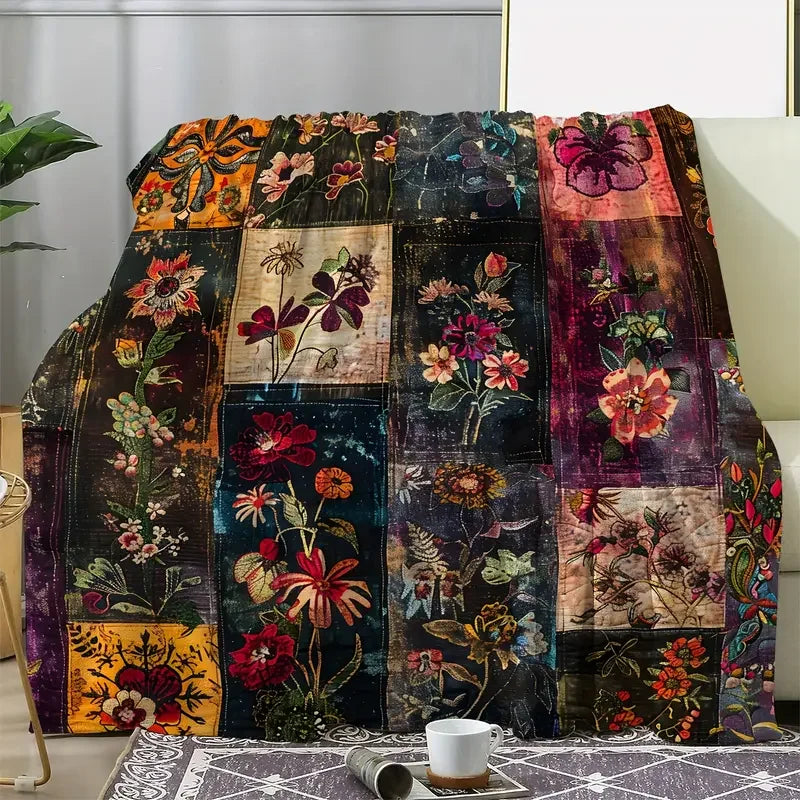 Vintage Green Plant Floral Flannel Blanket