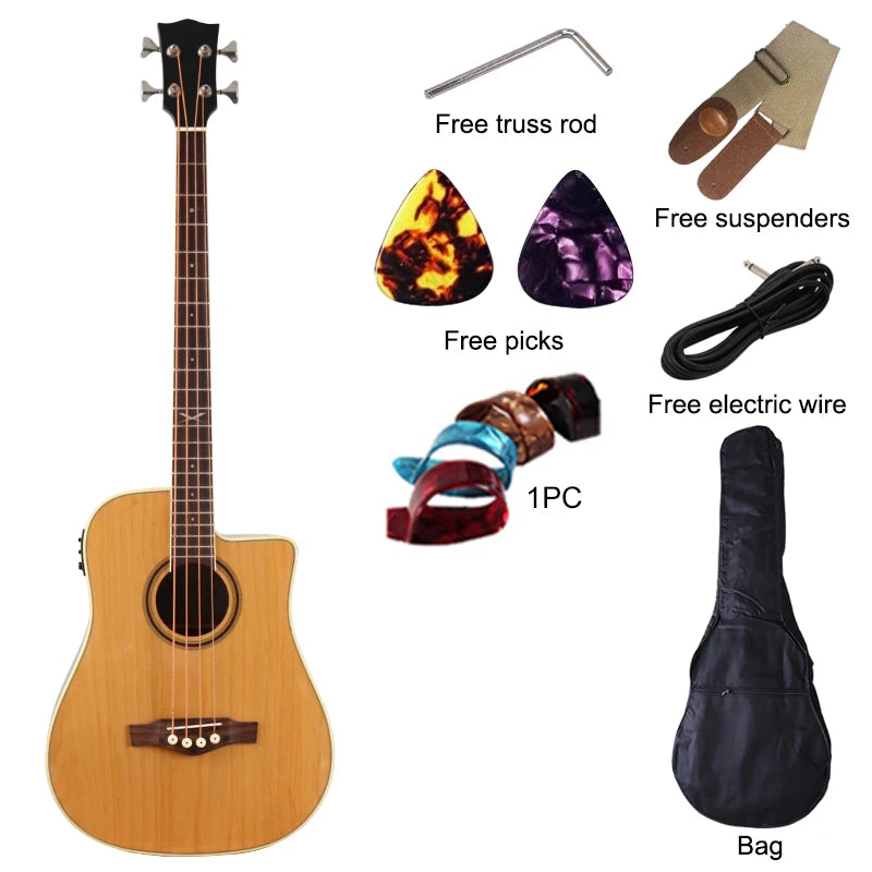 4 String 5 String Natural Color Electric Acoustic Bass Guitar Matte Big Jumbo Bass Guitar 43 Inch 24 Frets with EQ