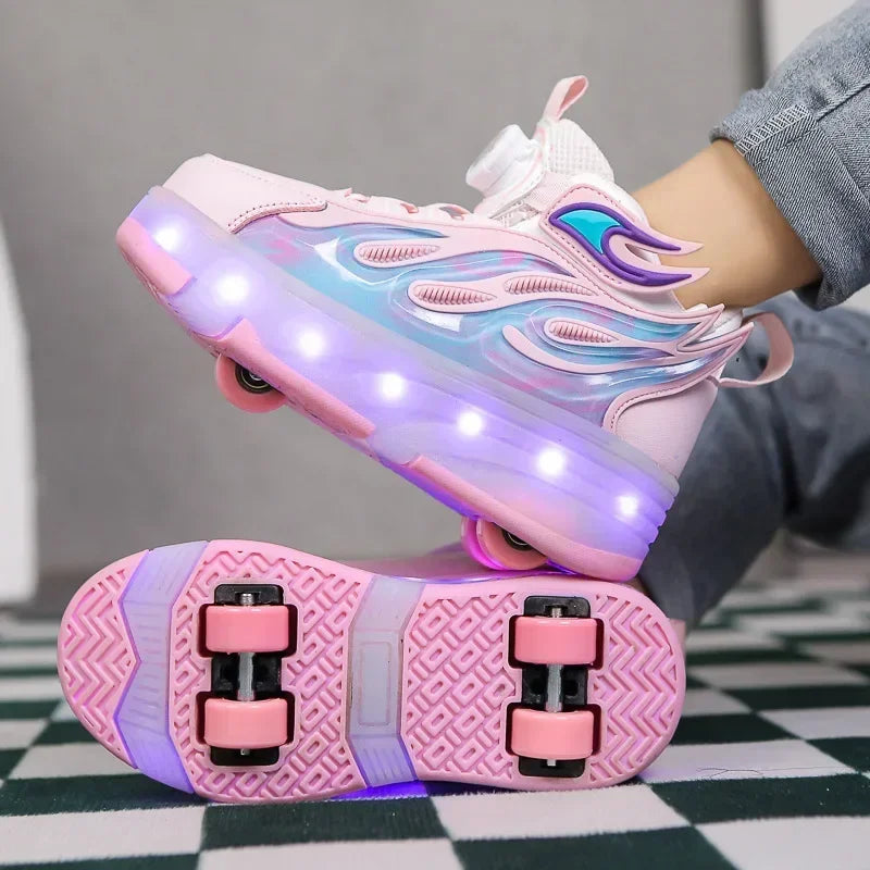 Kids LED Flamed Style Skate Sneakers - Rechargeable