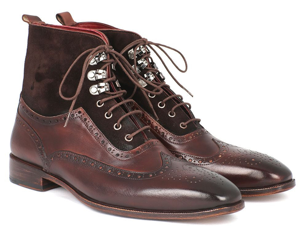 Paul Parkman Men's Wingtip Boots Brown Suede & Calfskin (ID#991-BRW)