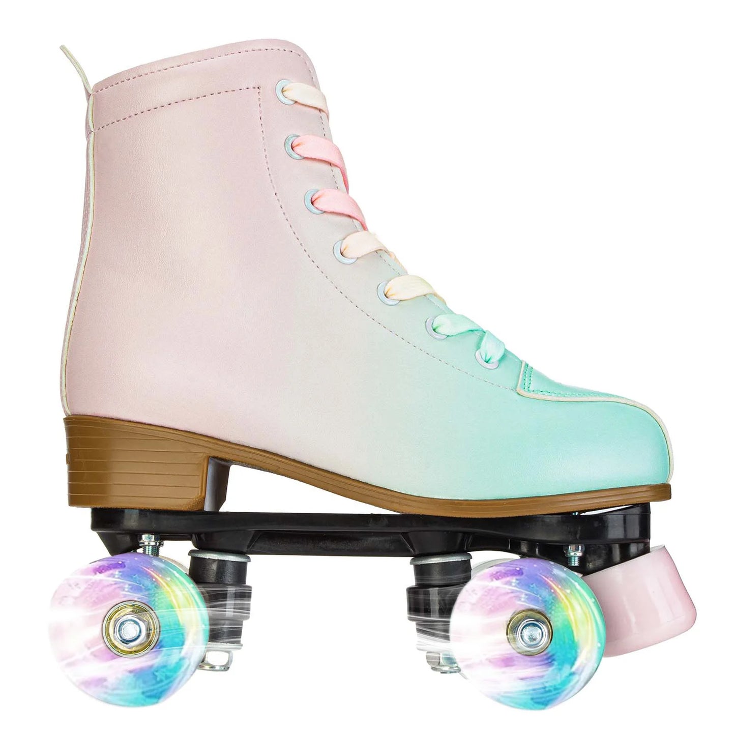 Green Pink Suede Quad Roller Dance Skates with LED Wheels