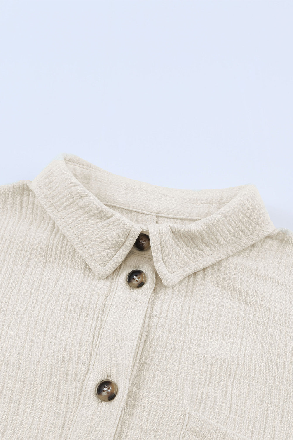 Beige Cotton Solid Color Buttoned Closure Long Sleeve Casual Dress