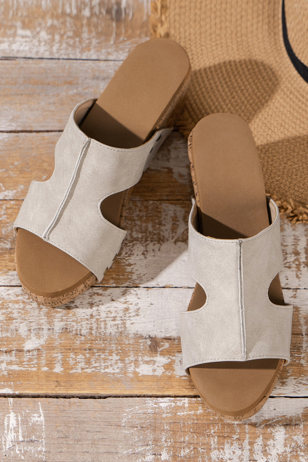 Brown Cut Out Rivet Slip-on Wedge Slippers