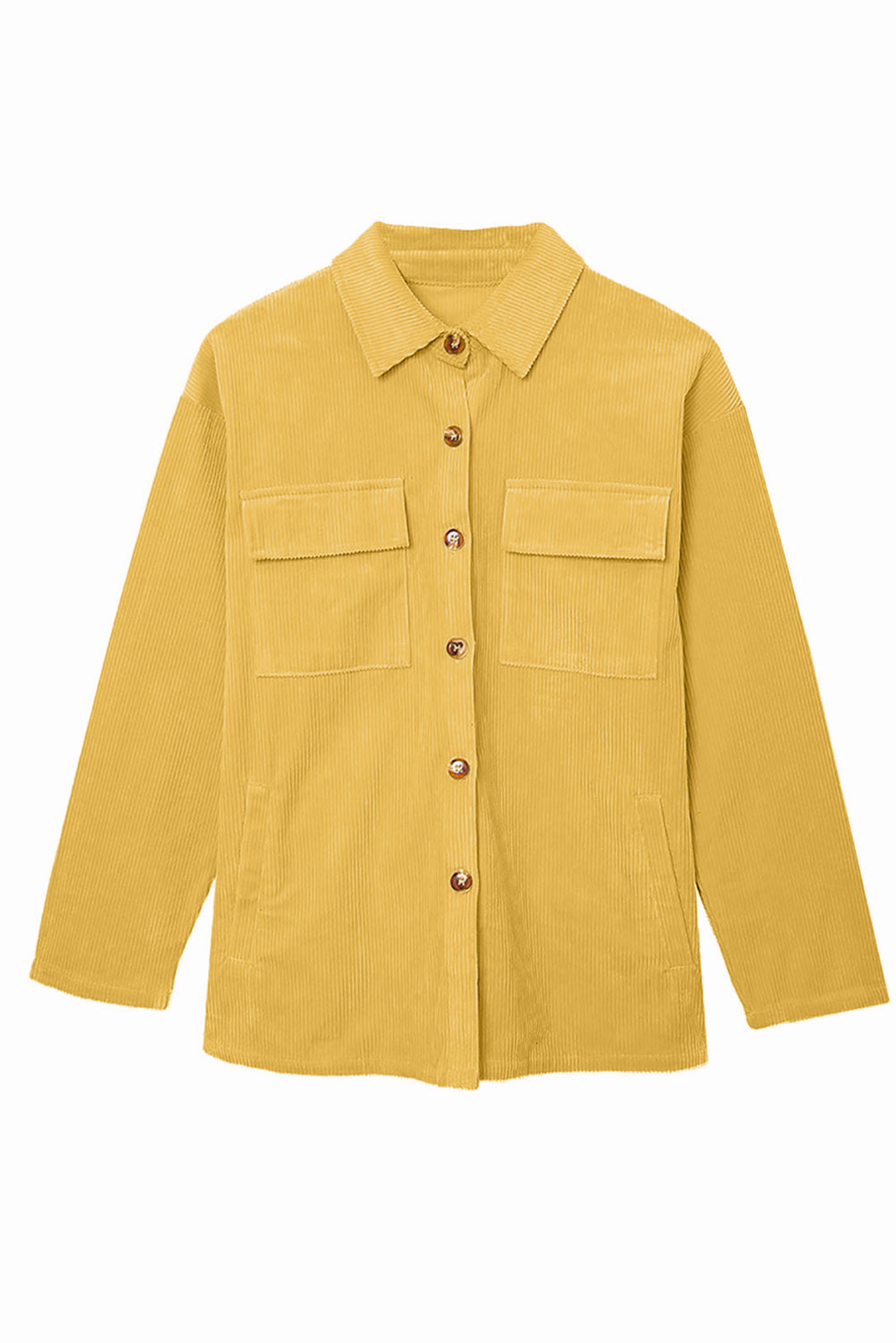 Pocketed Button Ribbed Textured Shacket