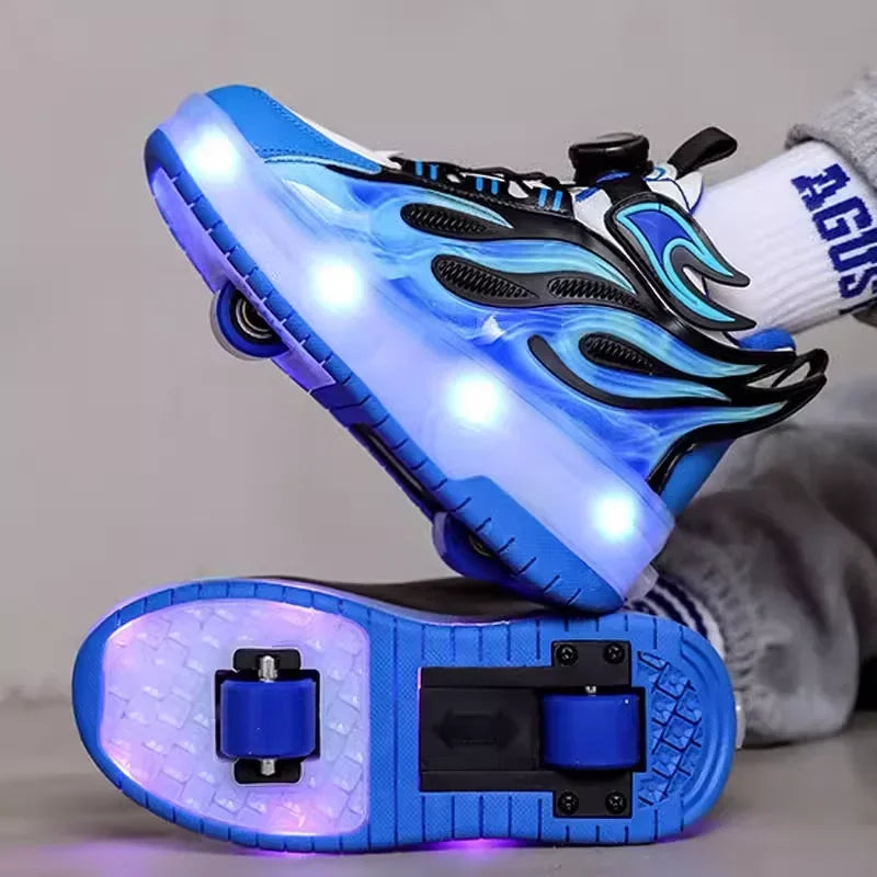 Kids LED Flamed Style Skate Sneakers - Rechargeable