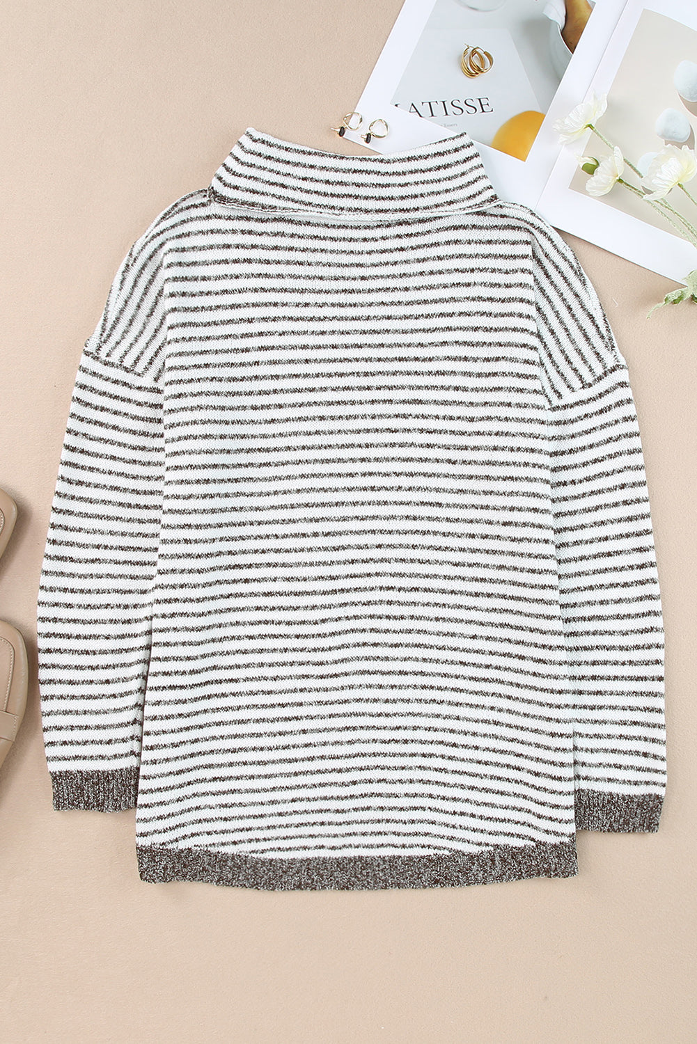 Black Striped Turtleneck Long Sleeve Sweater