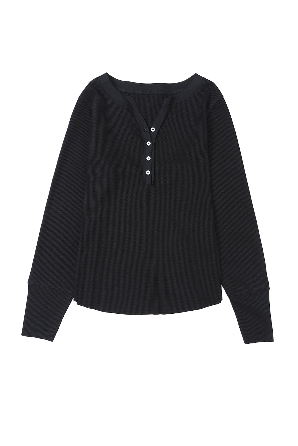 Gray Solid Color Waffle Knit Long Sleeve Henley Shirt
