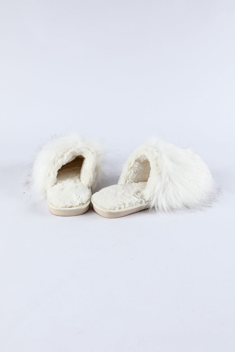 White Fuzzy Round Toe Home Slippers