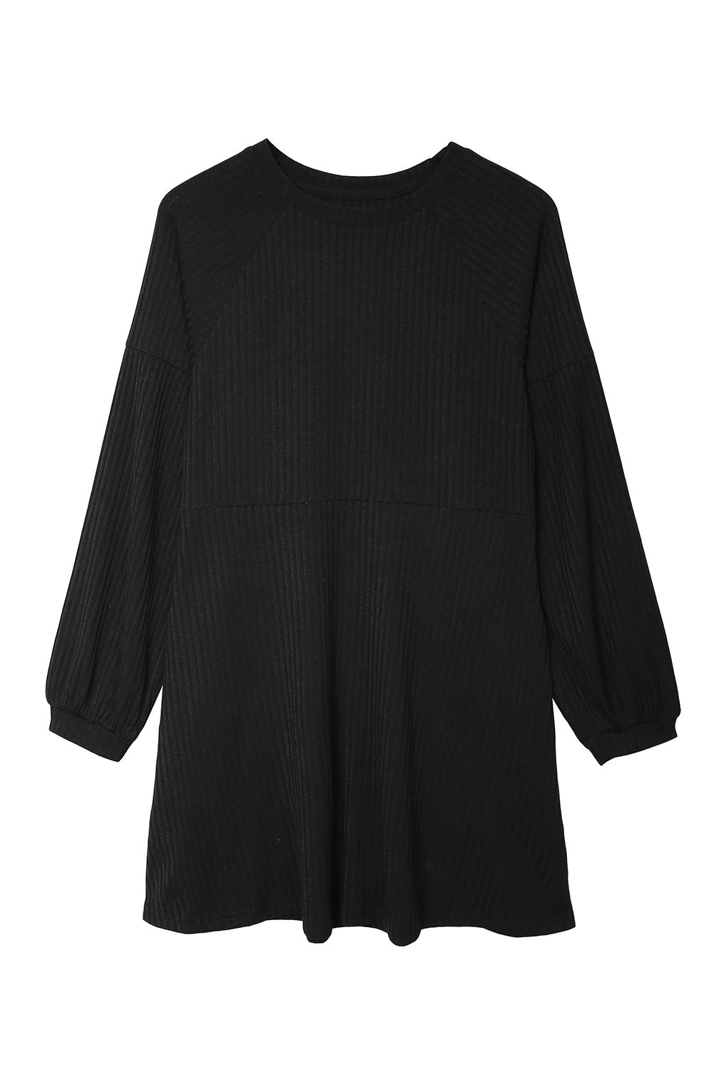 Black Round Neck Empire Waist Ribbed Short Knit Dress
