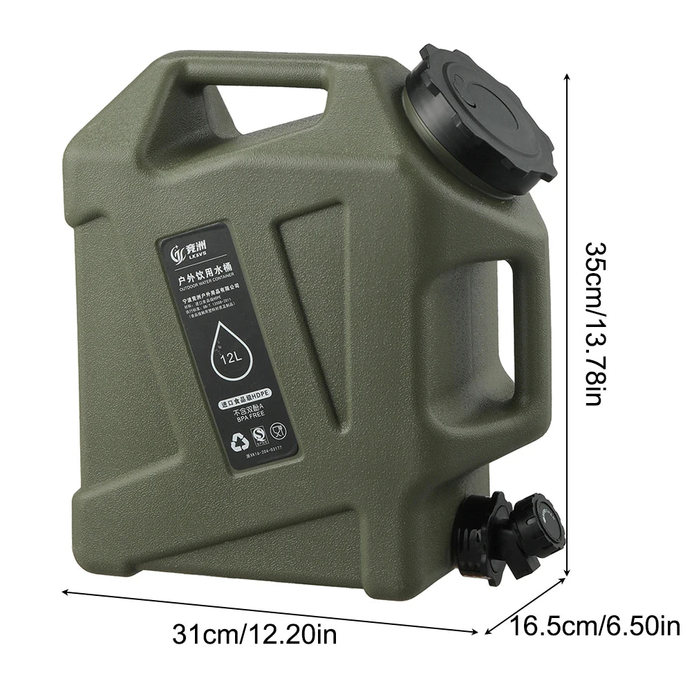 3.2 Gallon/12L Camping Water Container with Spigot BPA Free Car Water Carrier Tank Large Capacity Truly No Leakage Multifunction