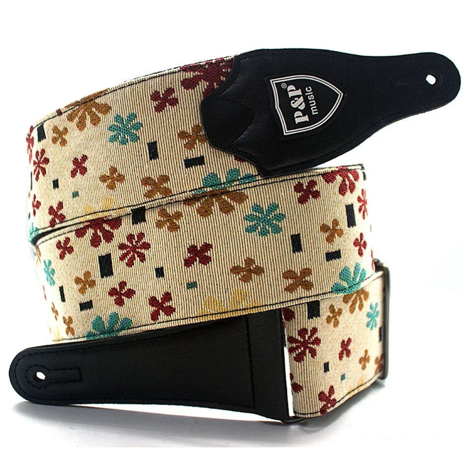 P&P Adjustable Embroidered Cotton Guitar Strap