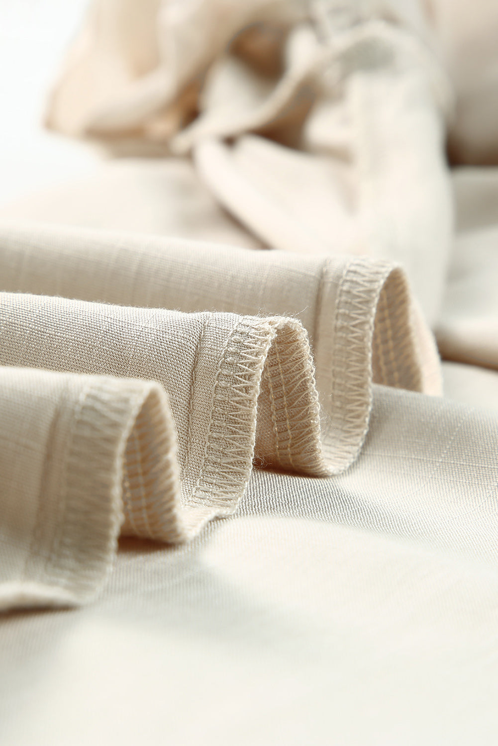 Beige Drawstring Smocked High Waist Wide Leg Pants