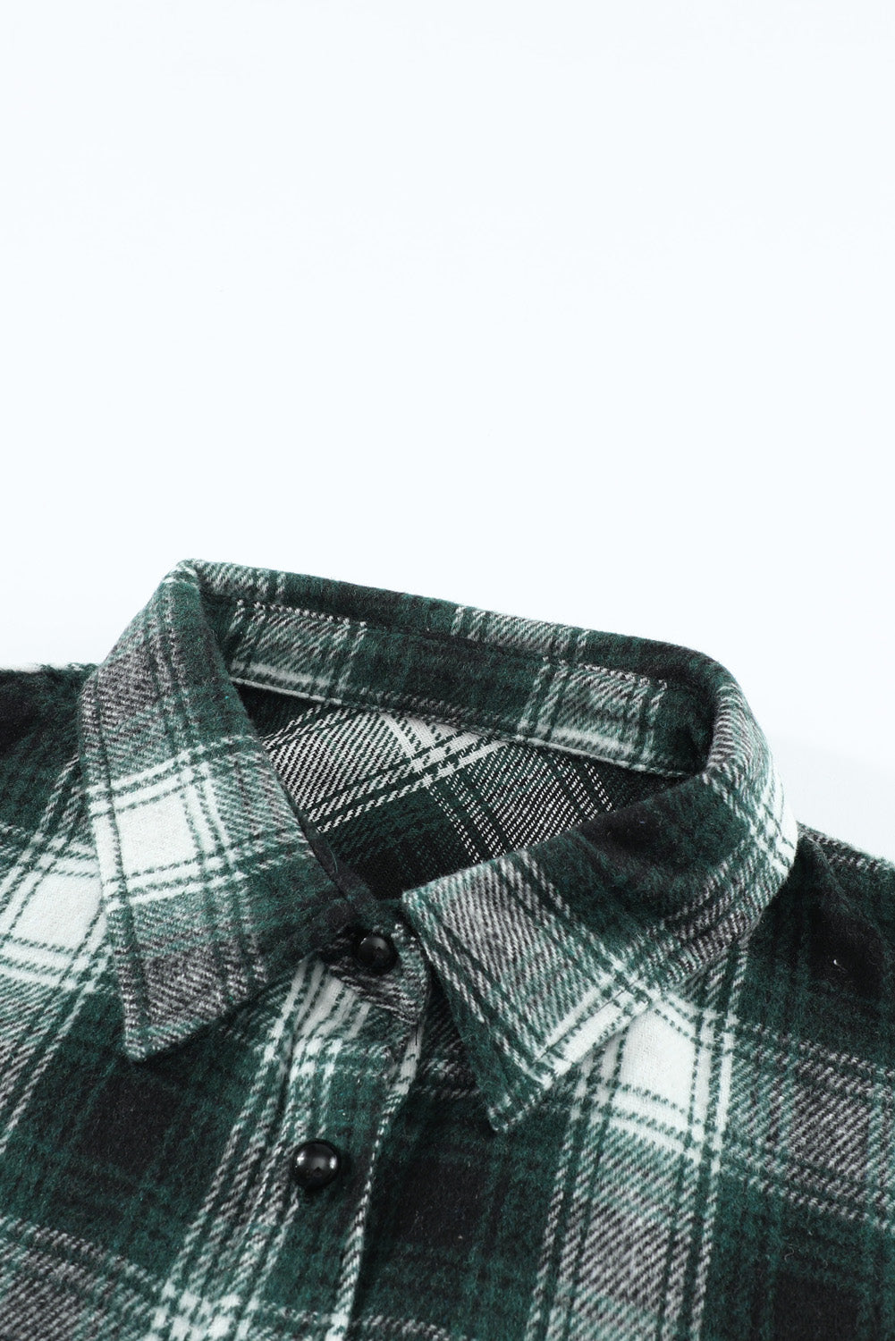 Black Button Up Collared Plaid Shacket