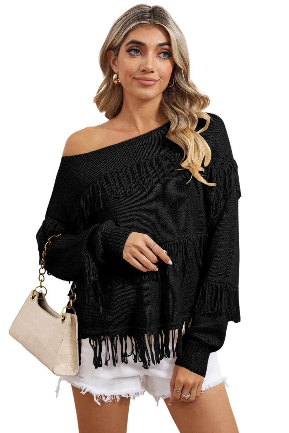 Green Boho Fringe Tasseled Knitted Sweater