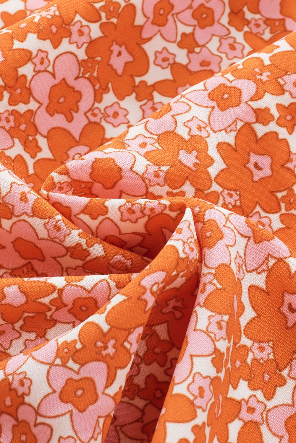 Orange Boho Floral Print Shirred Thin Straps Romper