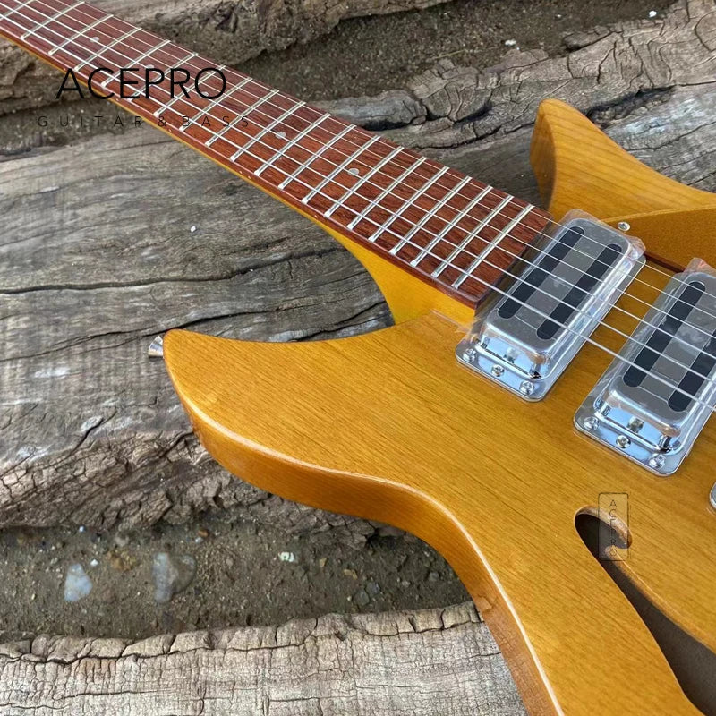 Alder Body 325 F hole Semi-Hollow Body Electric Guitar,, 3 Pickups, Tremolo 20.75" Scale (Light Yellow)
