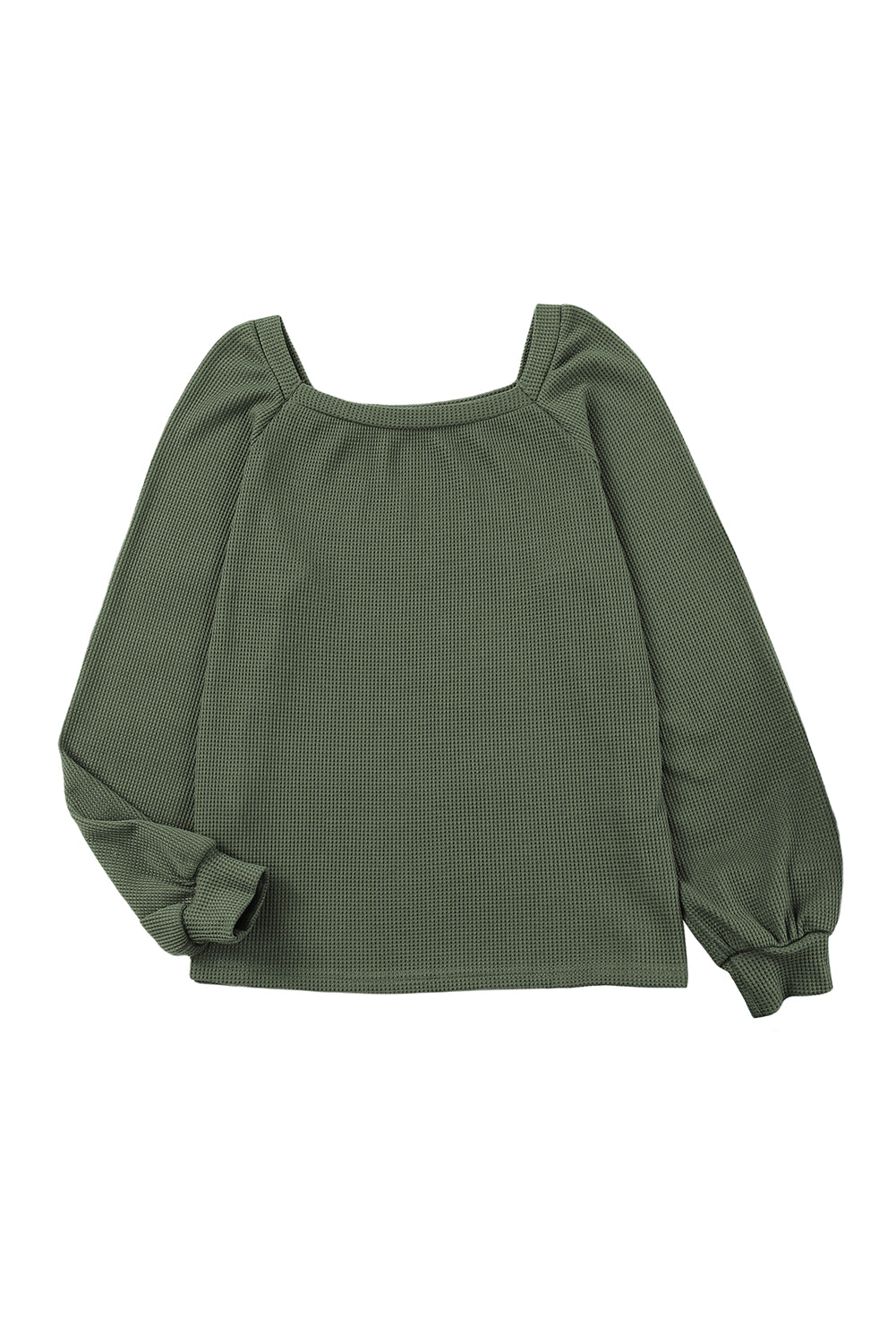 Pink Waffle Texture Casual Square Neck Pullover Top