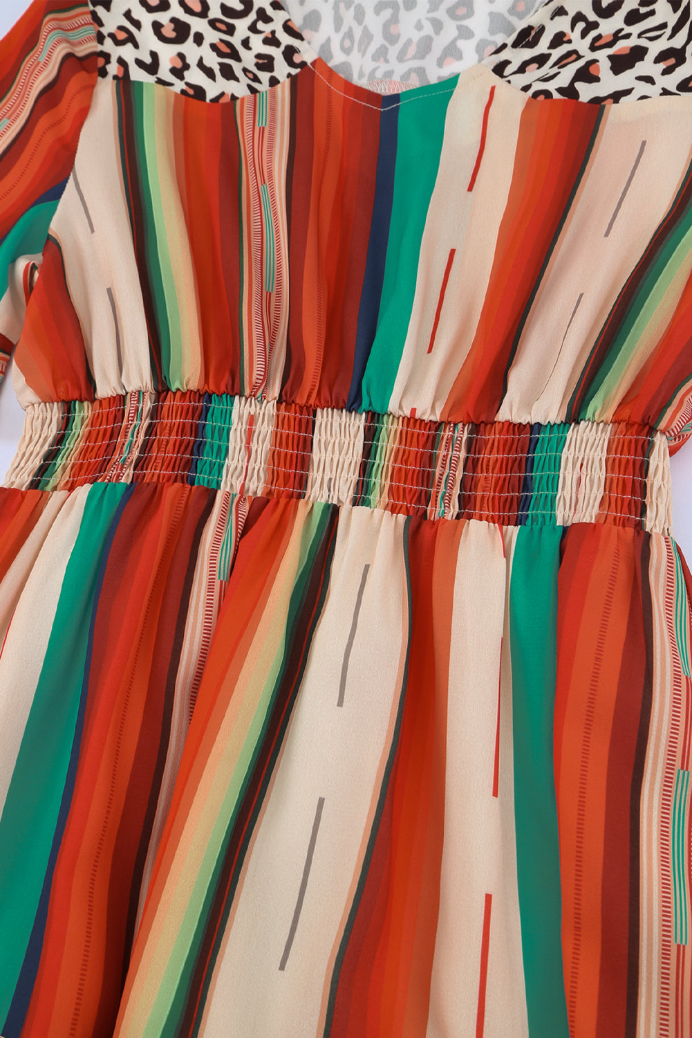 Multicolor Striped and Leopard Print Flounce Hem Short Dress