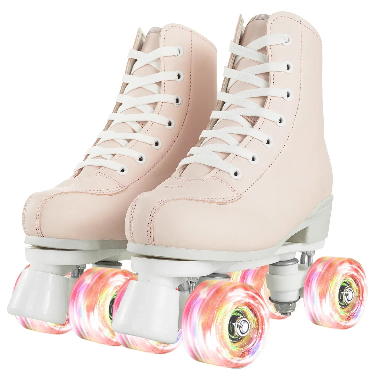 Women's Colorful Outdoor Hi Top PU Leather Quad Roller Skates with LED Wheels