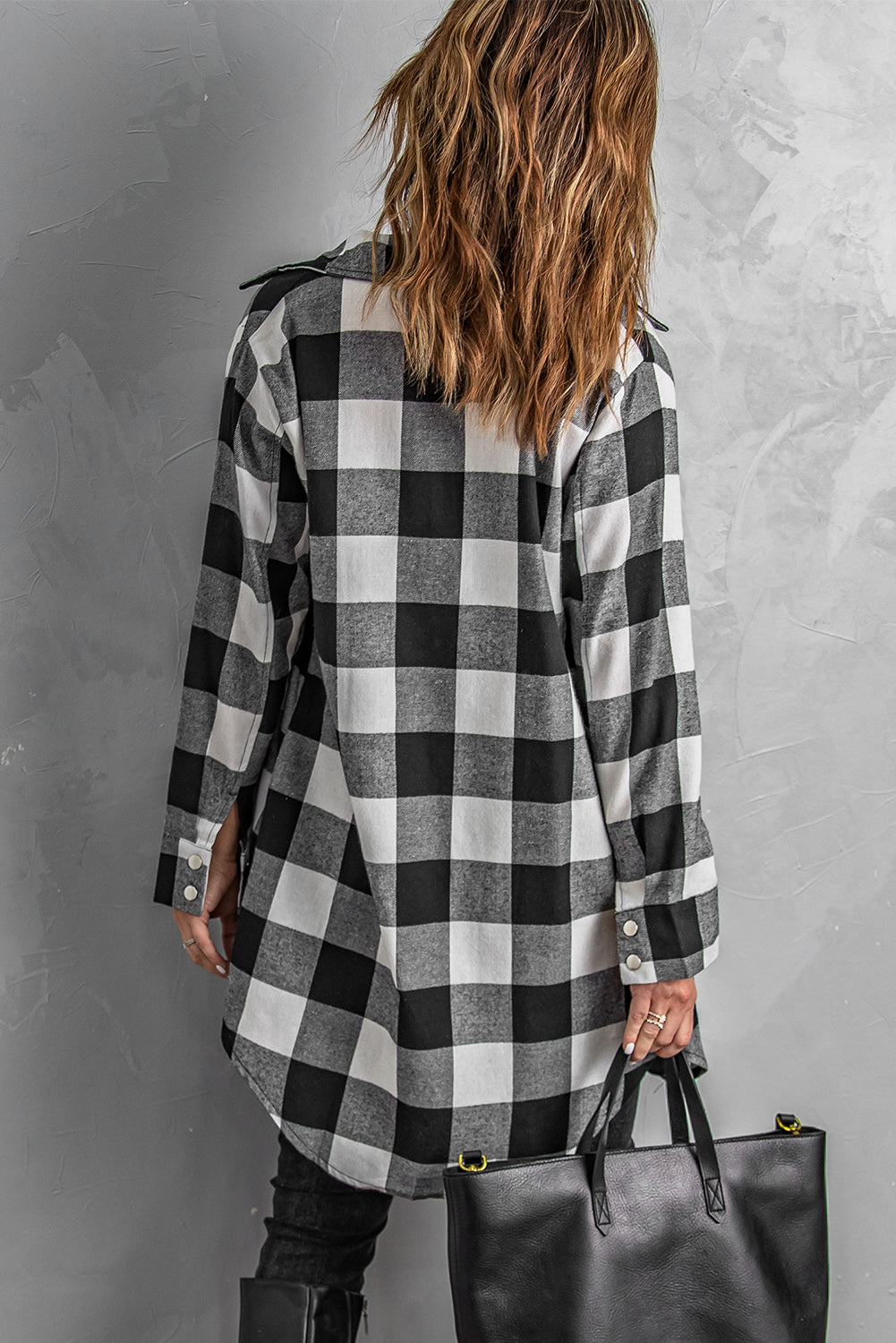 Red Plaid Collared Button Down Long Shirt Shacket