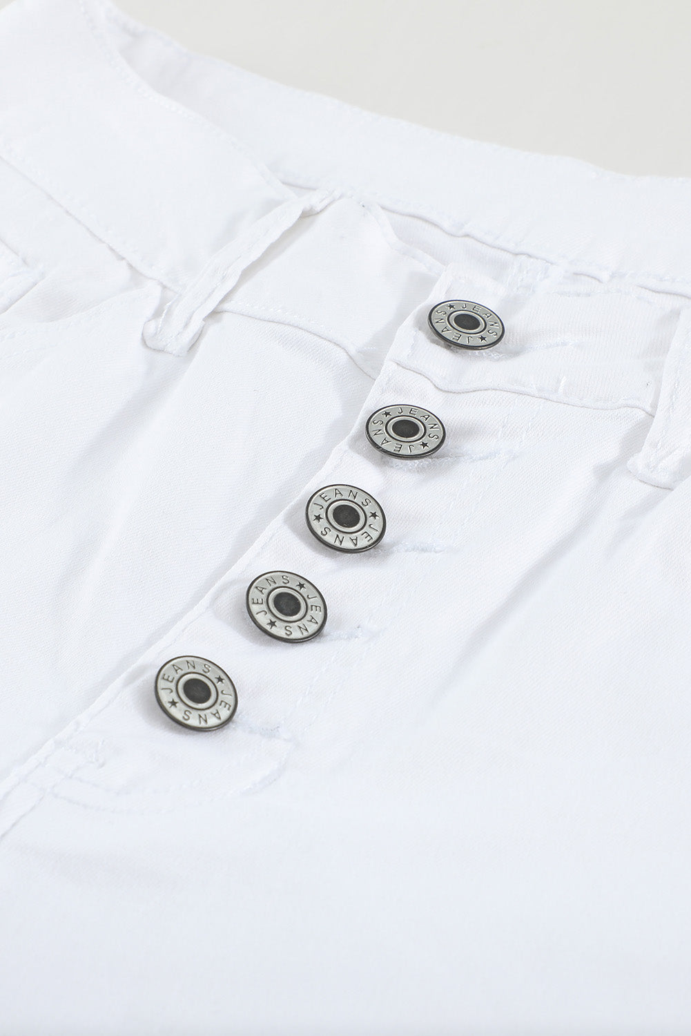White Plain Buttons Frayed Raw Hem High Waist Denim Jeans