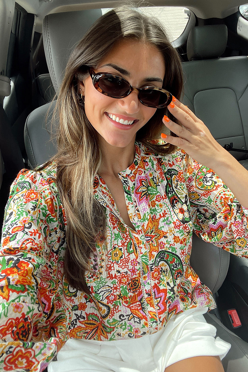 Multicolour Boho Floral Print Puff Sleeve Shirt