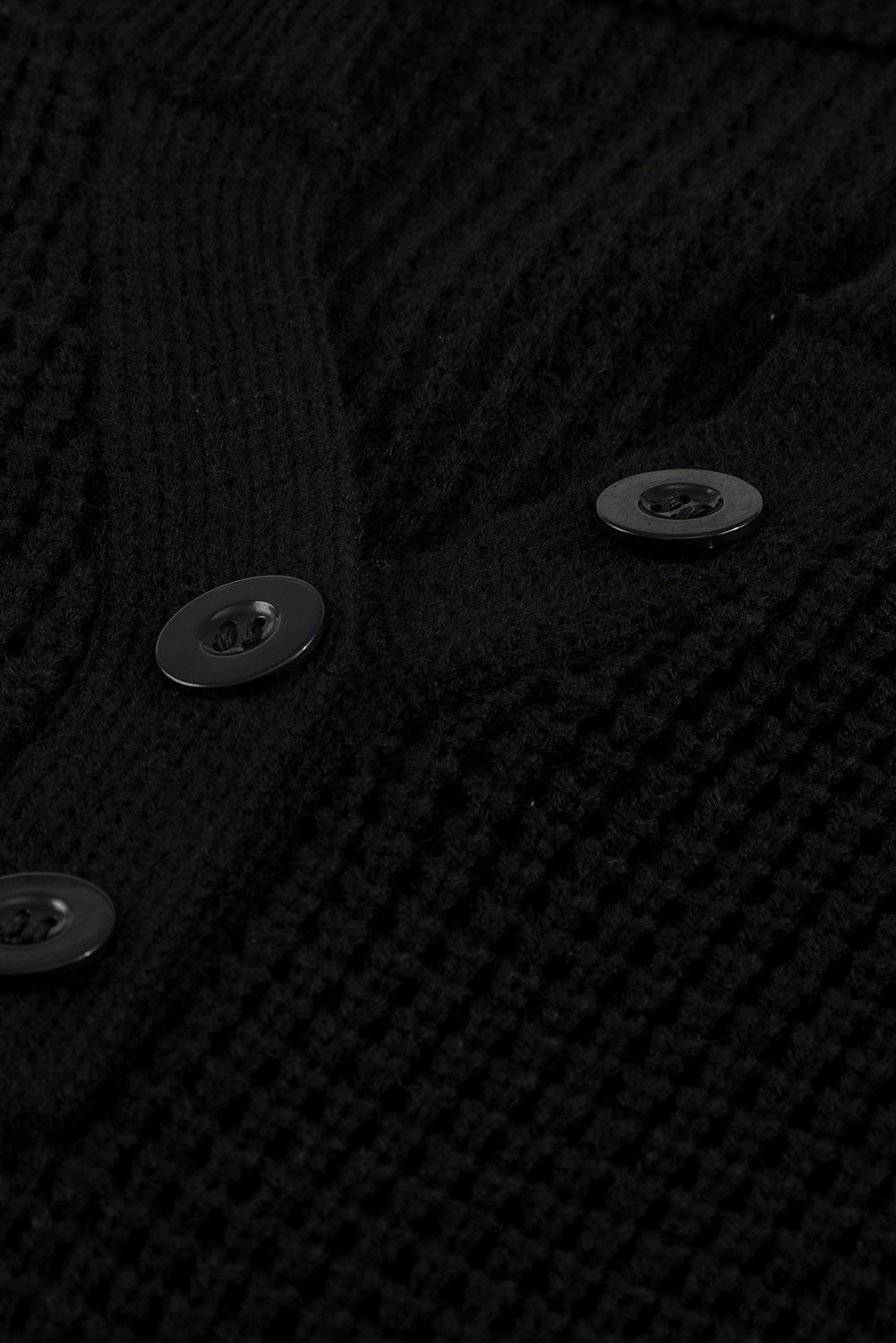 Grey Button Notched Neck Drop Shoulder Waffle Knit Sweater Dress