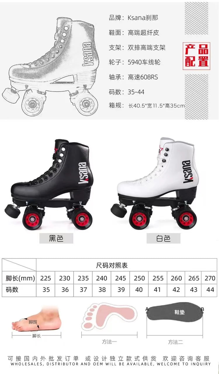 KSANA Microfiber Leather, Speed Sliding, Quad Sneakers Quad Roller Skates