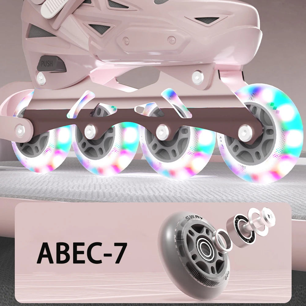 ABEC-7 Kids Inline Roller Skate Shoes Flashing 4 Wheels Skates Boys Girls Beginner Adult Outdoor Skating Sneaker Adjustable Size