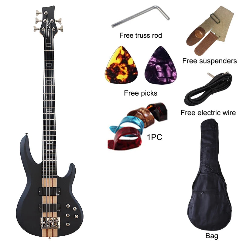 Active Electric Bass Guitar 5 String Ashwood Brown Natural Body