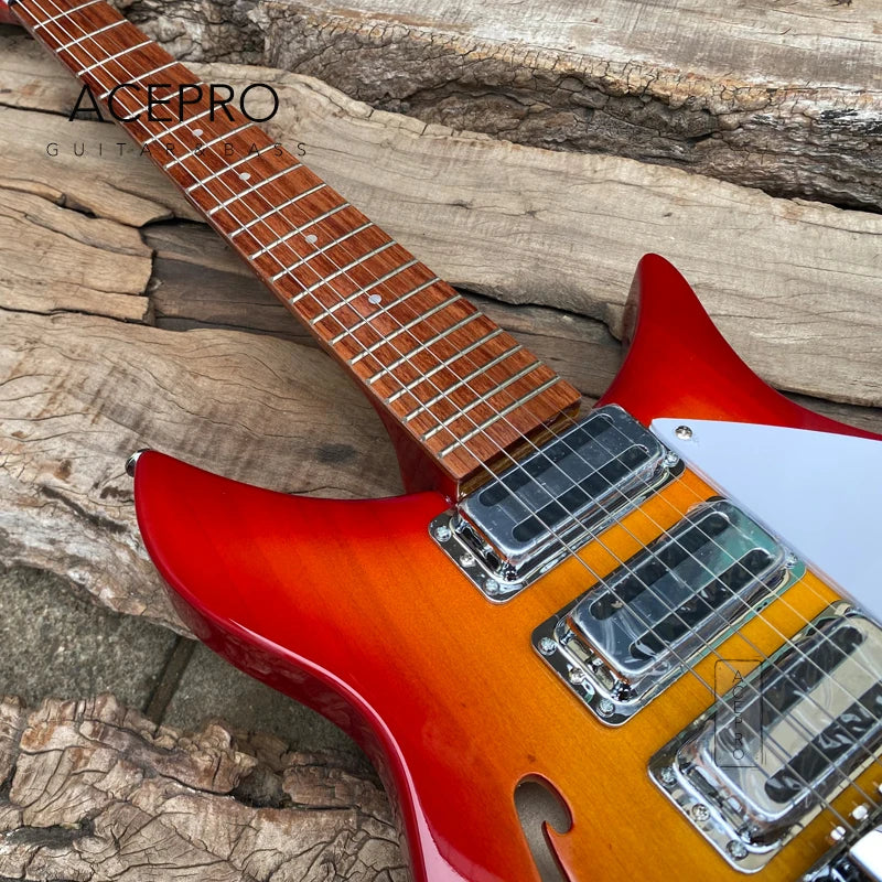325 F hole Semi Hollow Body Electric Guitar Cherry Burst Three Mini Humbuckers, 20.75" Scale Length, Tailpiece Bridge