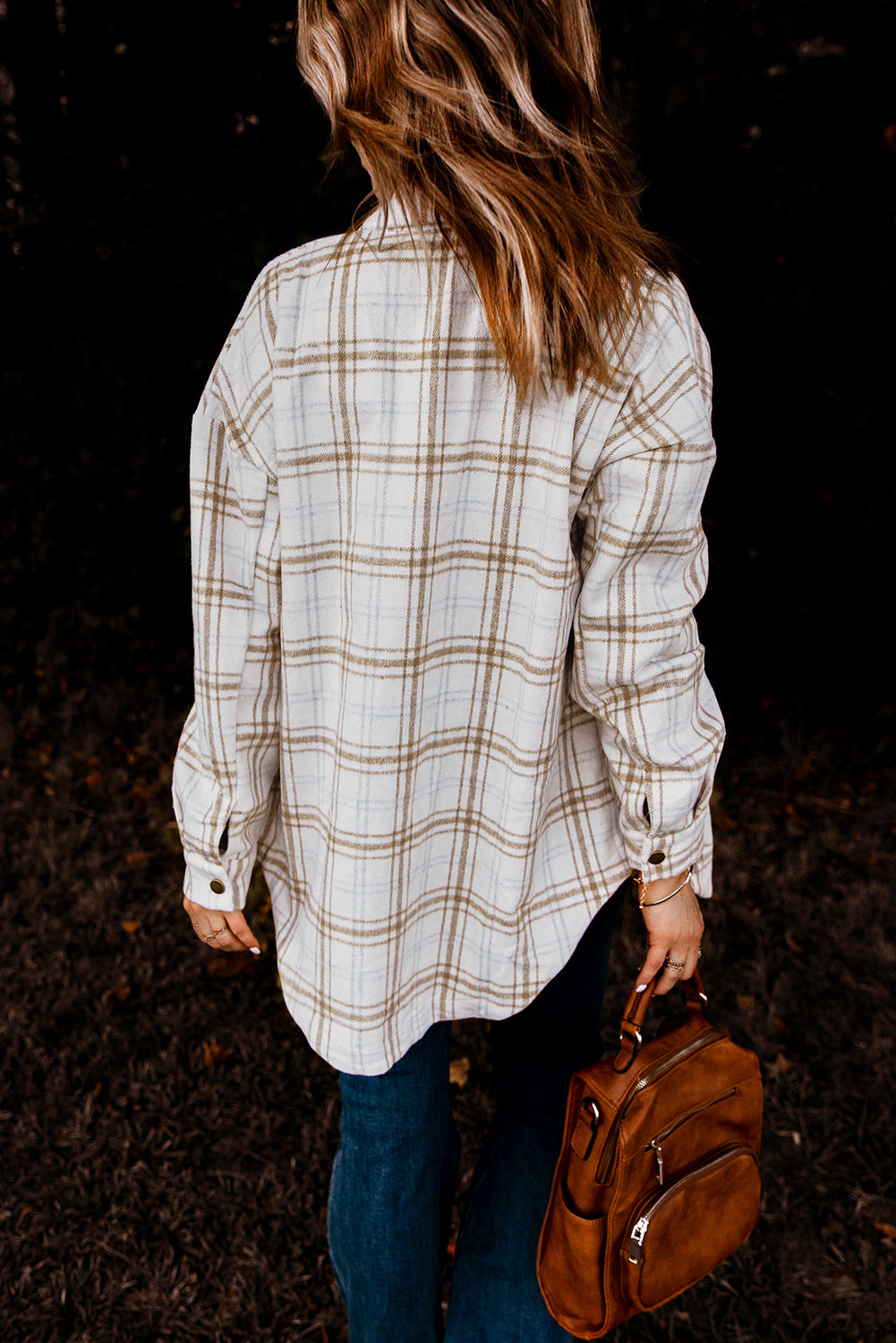 Black Casual Plaid Pattern Buttoned Shirt Shacket with Slit