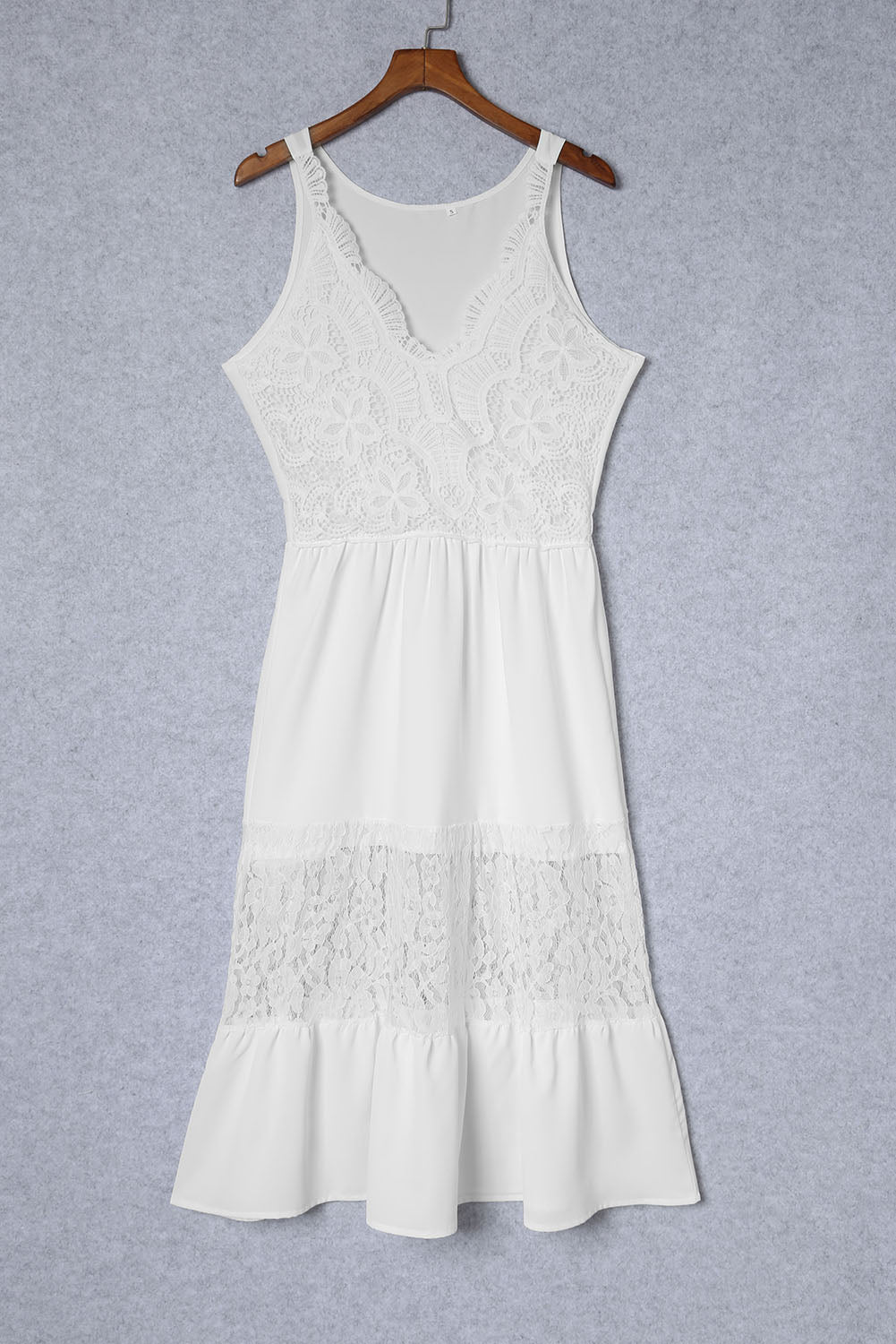 White Elegant Lace Deep V Wedding Guest Sleeveless Maxi Dress