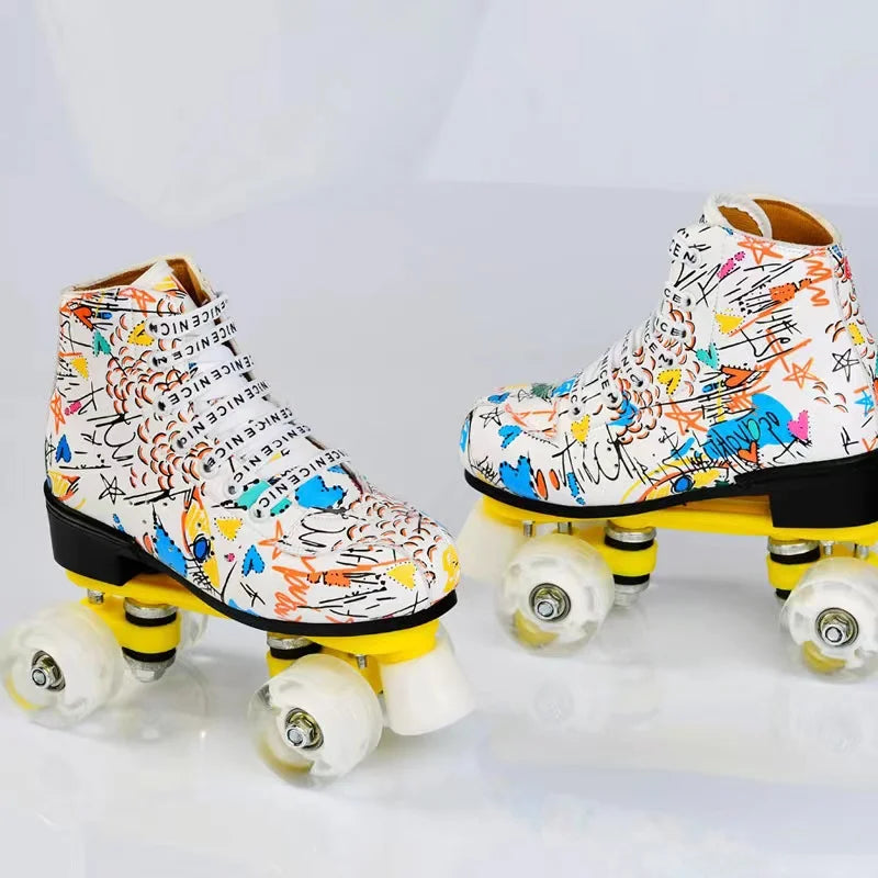 Graffiti Microfiber Roller Quad Roller Skates with LED Wheels