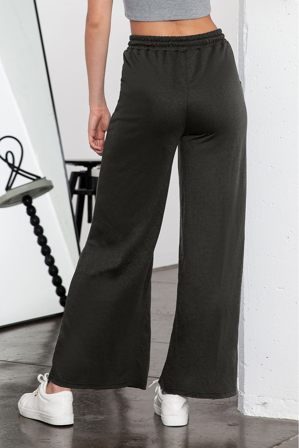 Apricot Mineral Washed Drawstring High Waisted Wide Leg Pants