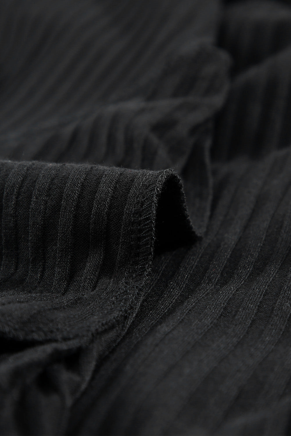 Black Round Neck Empire Waist Ribbed Short Knit Dress