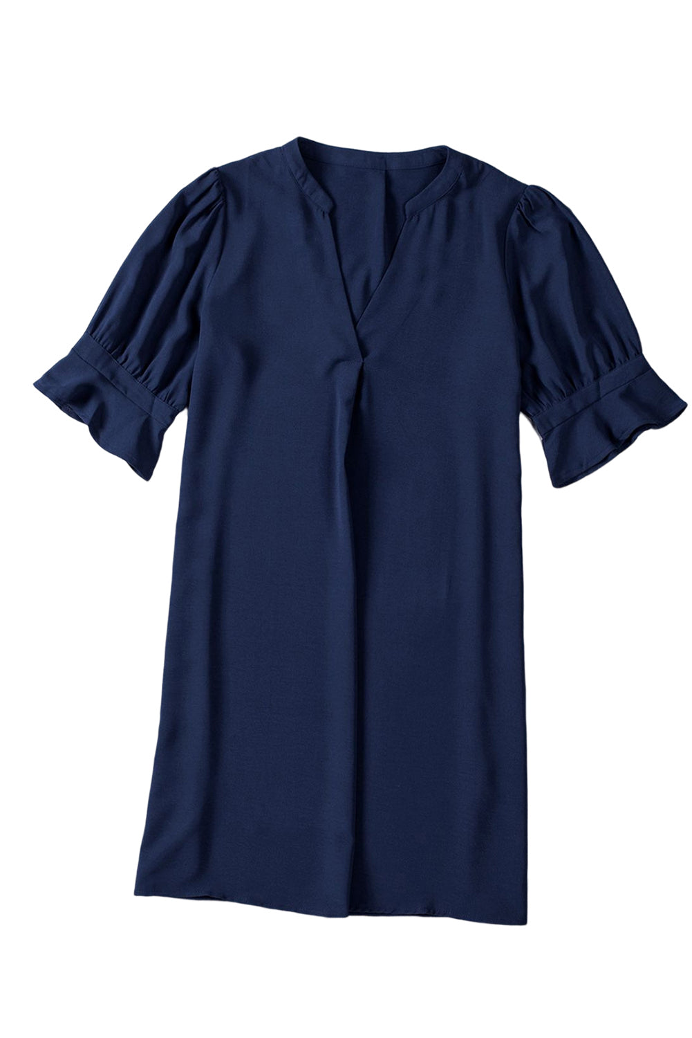 Navy Blue Split V Neck Short Sleeve Tunic Dress
