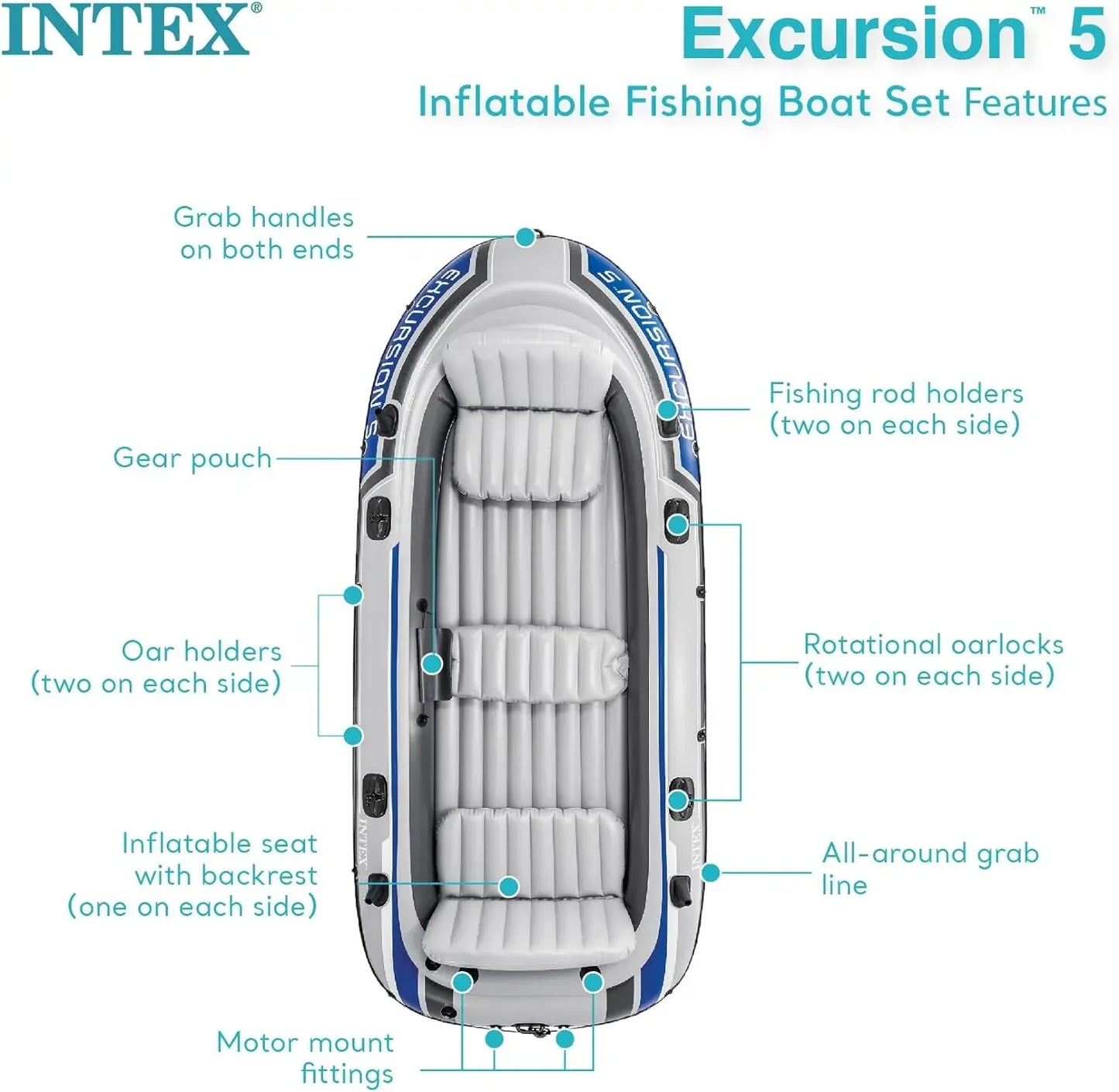 Excursion Inflatable Boat Series: Includes Deluxe 54in Boat Oars and High-Output Pump – Super Tough PVC – Adjustable Seats