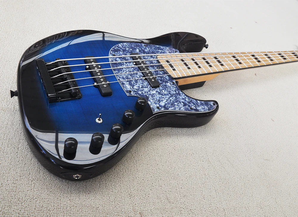 Blue 5 Strings Electric Bass Guitar with Maple Fretboard,Gray Pearl Pickguard