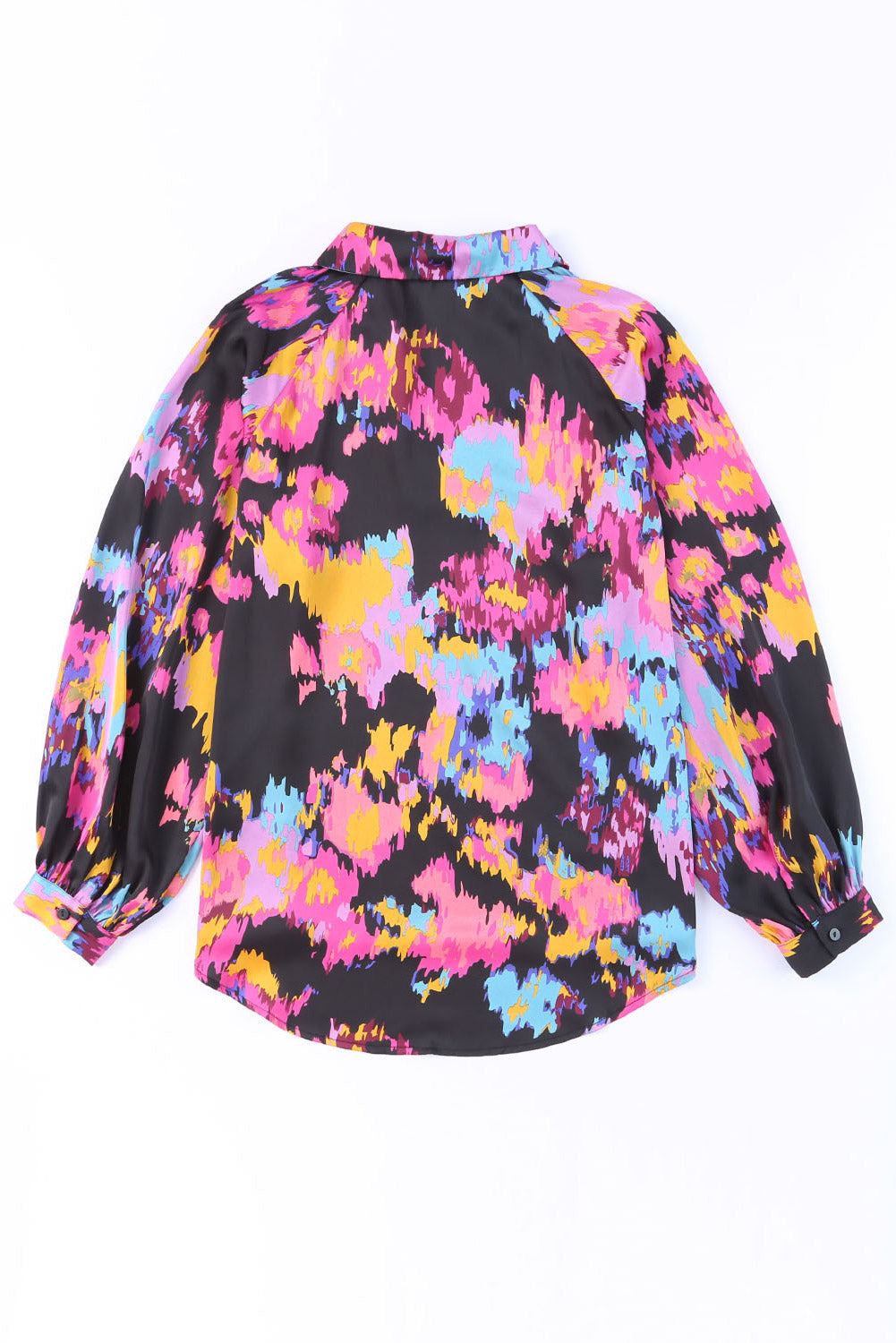 Green Graffiti Colorblock Casual V Neck Puff Sleeve Blouse