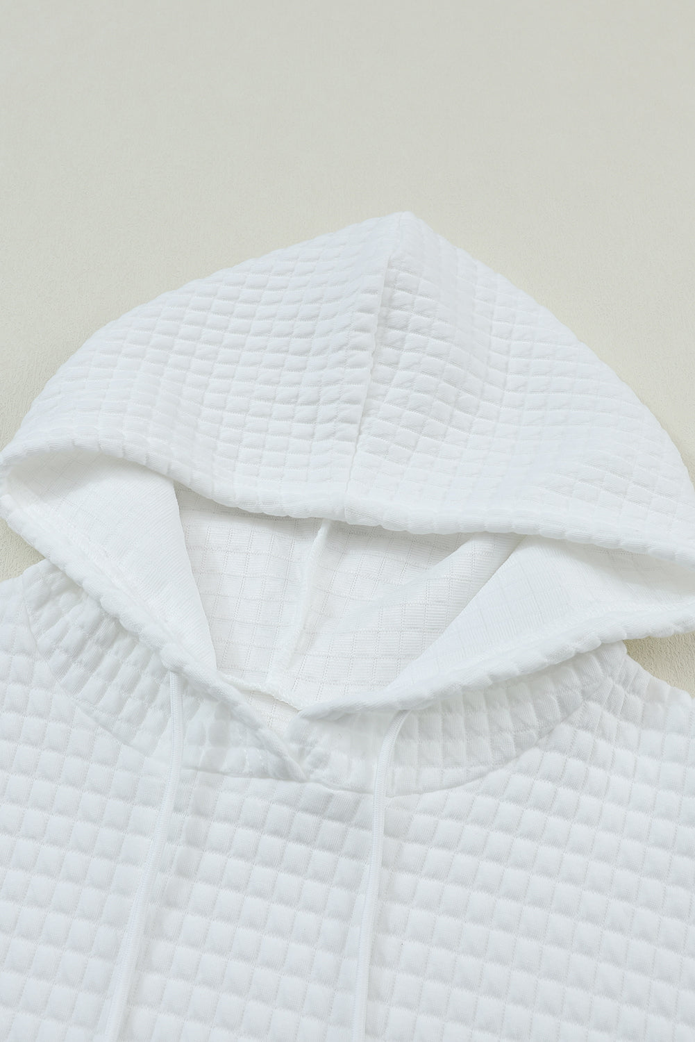 Khaki Lattice Textured Kangaroo Pocket Drawstring Hoodie