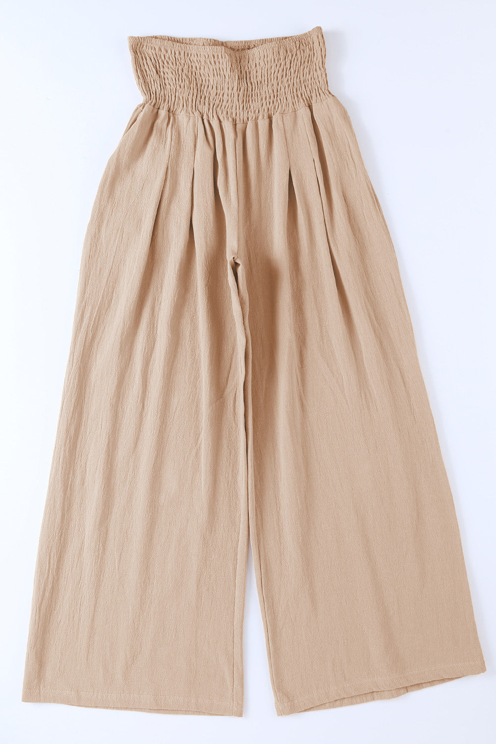 Brown Smocked Wide Waistband High Waist Wide Leg Pants