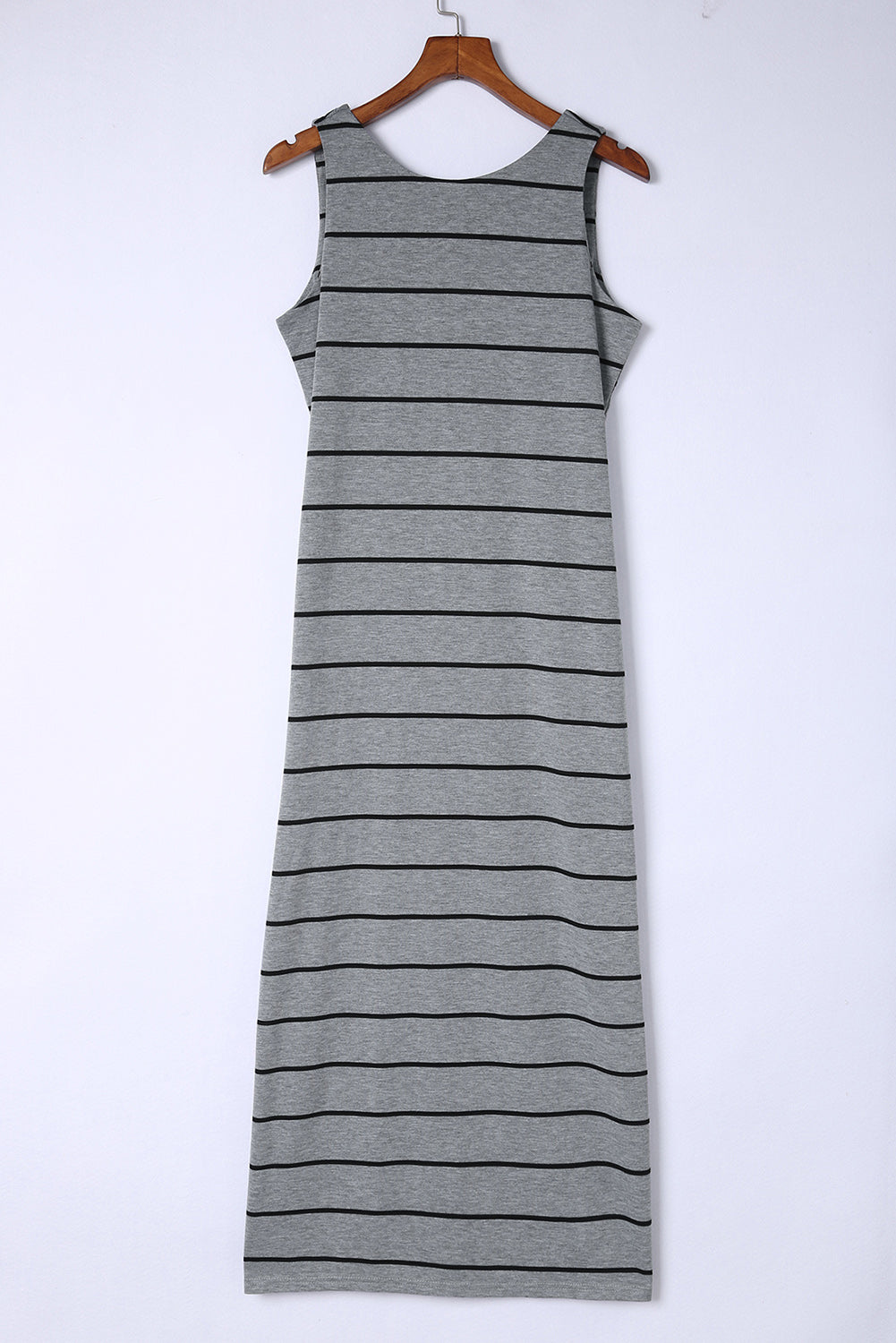 Brown Striped Backless Casual Side Slits Maxi Dress