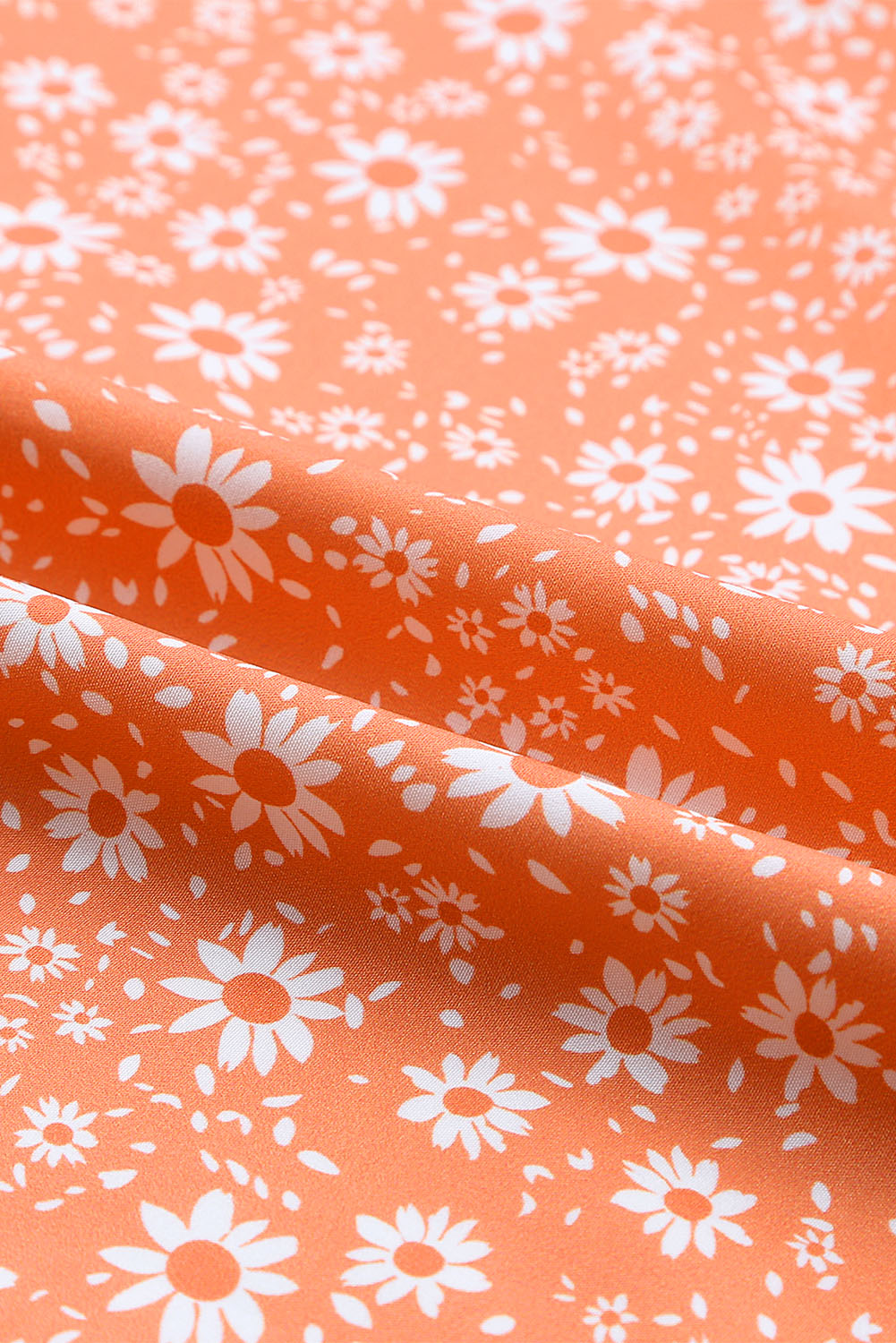 Orange Floral Boho Bishop Sleeve Short Dress